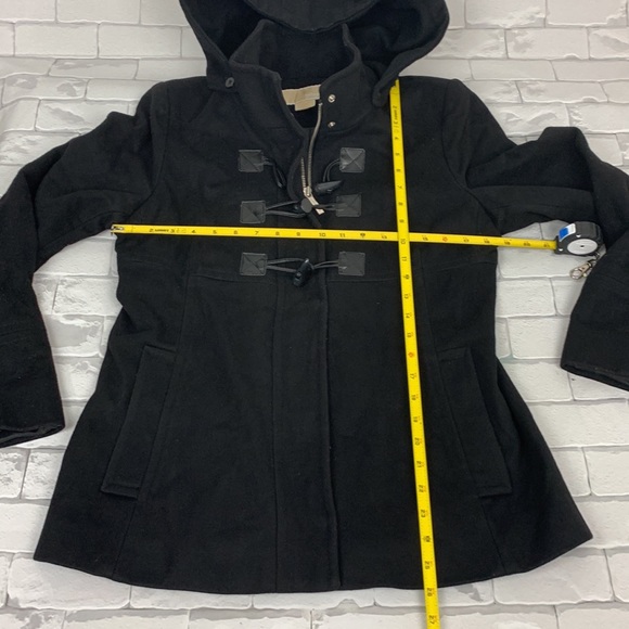 Michael Kors Wool Pea Coat Jacket Black Hooded Size 8 Pockets Snap buttons - Picture 14 of 16